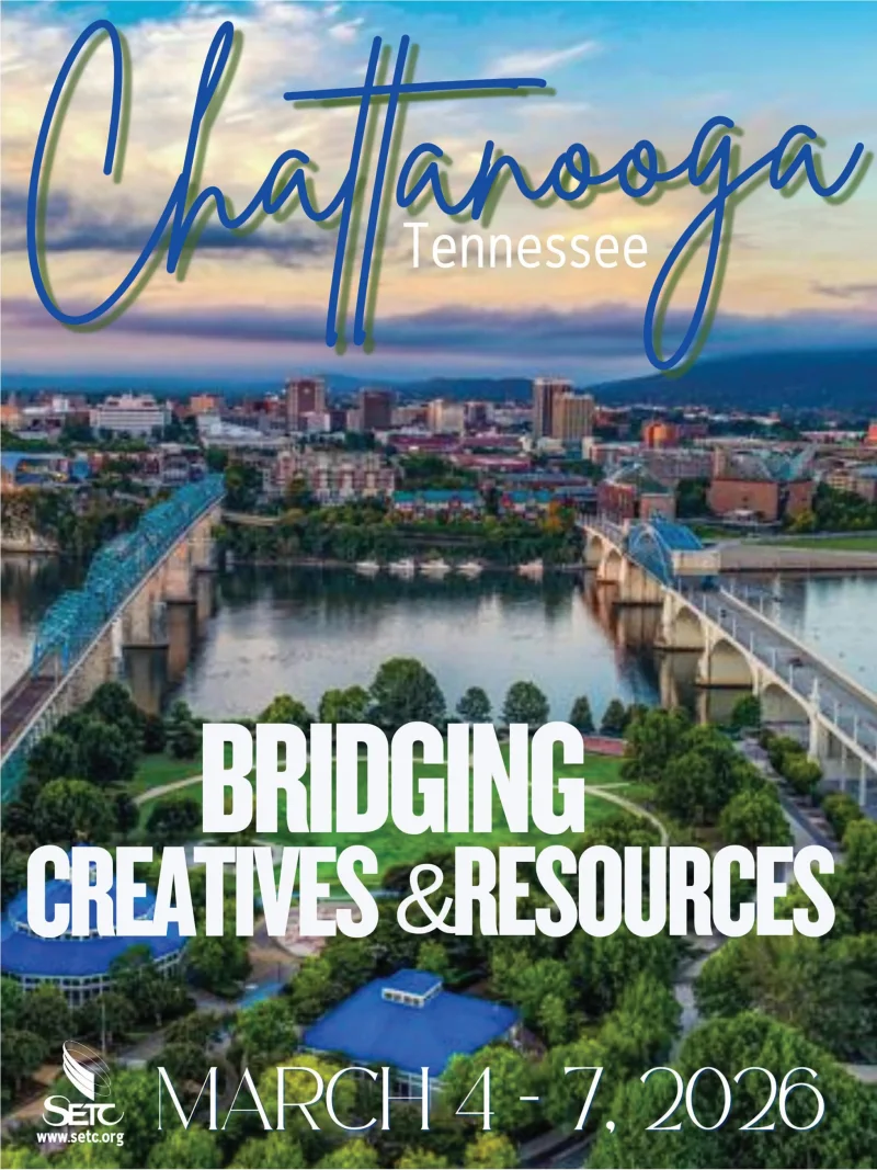 Promo image for Convention 2026, titled "Bridging Creatives & Resources", featuring a wide shot of two bridges approaching downtown Chattanooga, Tennessee.